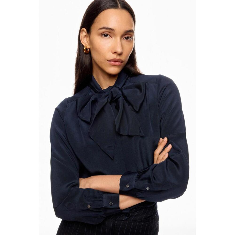 Ann Mashburn Blue Tie Neck Blouse Size S